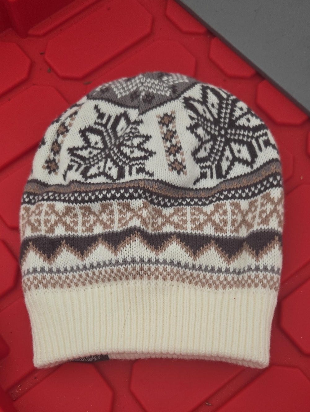Muk Luks Cream, Brown & Gray Fair Isle Knit Beanie